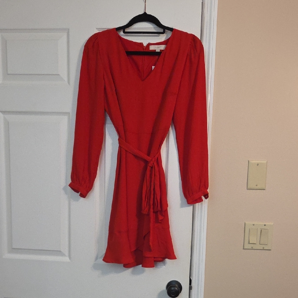 LOFT Vibrant Red Long Sleeve Dress